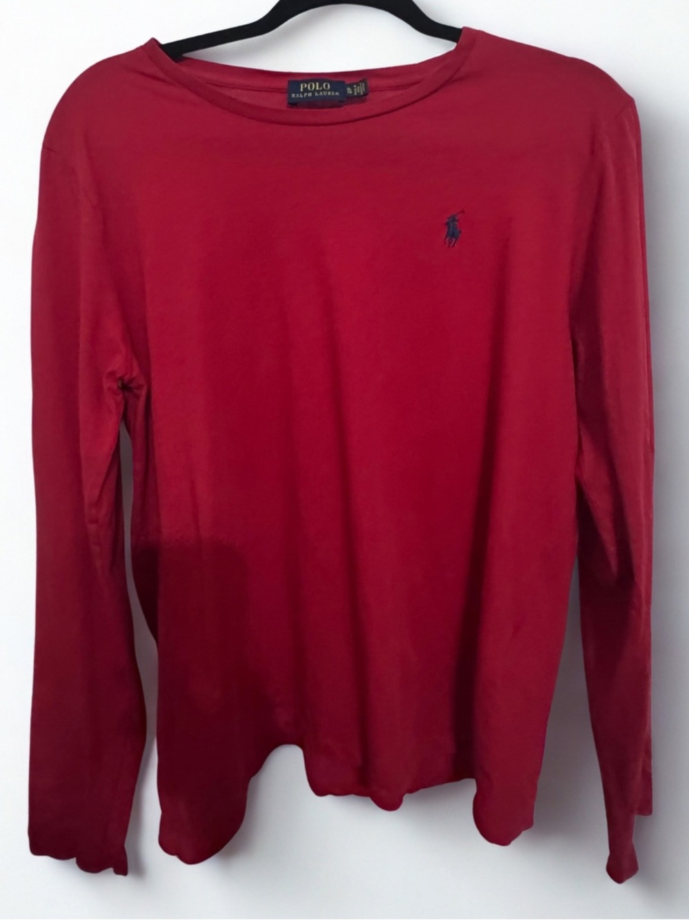 Ralph Lauren Long-Sleeve Crewneck Top in Red with Navy Pony